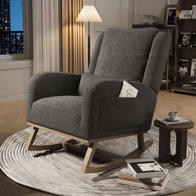 Schommelstoel Stof - Comfortabele Relaxstoel - Ontspannen Zitten - Met Zijvakken - 96 cm Hoog - Grijs
