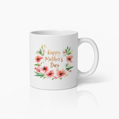 Happy Mother's Day Koffiemok - Bloemen Aquarel Ontwerp - Keramische Thee Beker - 330 ml - Wit
