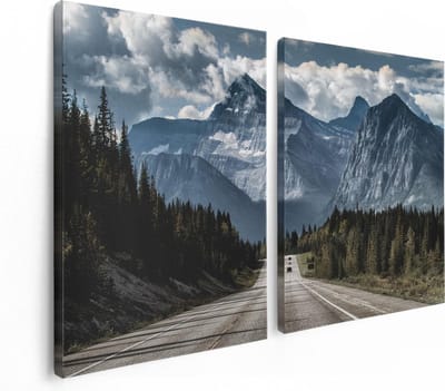 Artaza Canvas Schilderij Tweeluik Weg Voor De Grote Berg In Het Bos - 120x80 - Foto Op Canvas - Canvas Print