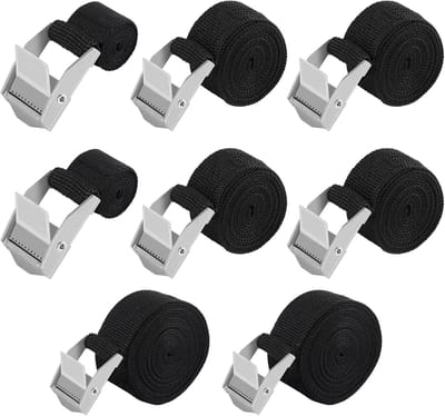 Allecto Plus - 8 stuks zwarte polyester spanbanden - 05 m, 1 m en 2 m - sjorbanden voor fietsen en trolleys - verstelbare spanriem met clips - autoriemen.