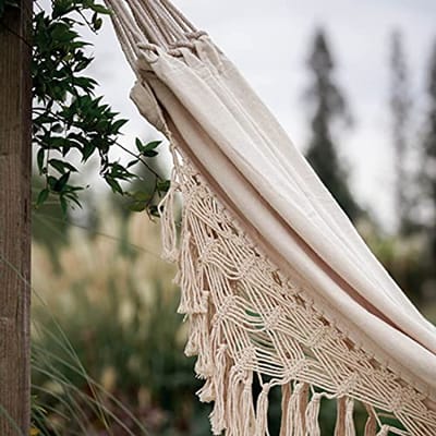 Boho dubbel hangmat voor 2 personen met franjes - 250 kg draagvermogen, handgemaakt