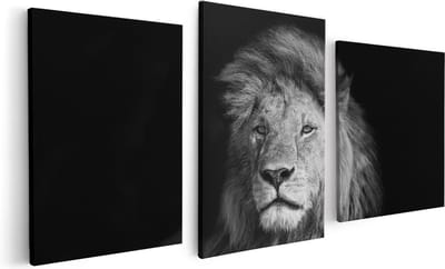 Artaza Canvas Schilderij Drieluik Leeuw - Leeuwenkop - Zwart Wit - 120x60 - Foto Op Canvas - Canvas Print