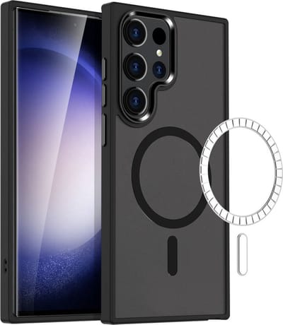 Hoesje Geschikt voor Samsung Galaxy S23 Ultra - Compatibel met MagSafe - Matte Beschermhoes - Back Cover met Magneet - Geschikt voor Draadloos Opladen met Magnetische Ring - Zwart