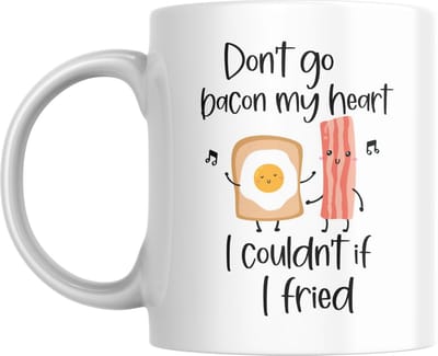 Mok 330ml – Don’t go bacon my heart – Grappige mok met ontbijt design – Dubbelzijdig bedrukt – Humor cadeau