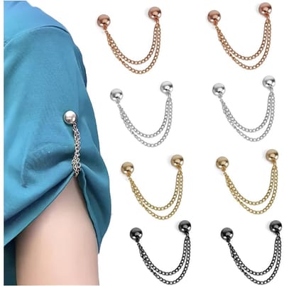 Daity 8-pack - Broekspijpklemmen - Multifunctionele magnetische clip - Houdt de stof stevig op zijn plaats - Magneet met ketting - Geschikt voor sjaals, bandana's, broeken (goud/zilver/zwart/roségoud)