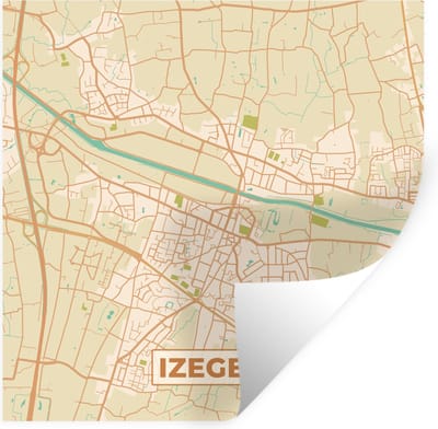 Muurstickers - Sticker Folie - België - Kaart - Stadskaart - Plattegrond - Izegem - 100x100 cm - Plakfolie - Muurstickers Kinderkamer - Zelfklevend Behang XXL - Zelfklevend behangpapier - Stickerfolie