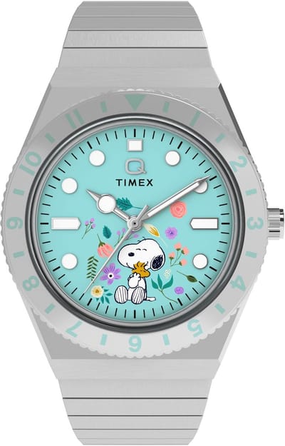 Timex Timex X Peanuts Q Timex Quartz Analoog Horloge Zilverkleurig En Blauw Kast Gemaakt Van 100% Roestvrij Staal En Een Armband Van 100% Roestvrij Staal 36 TW2Y52700AJ