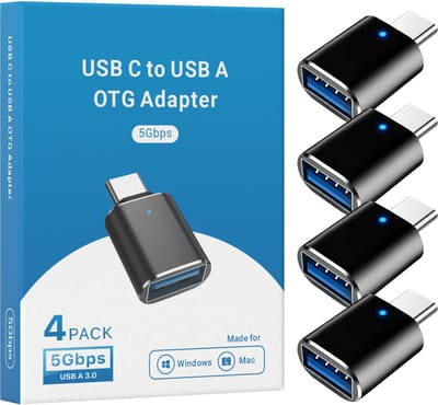 USB-A naar USB-C Adapter - 4 stuks - USB 3.0 - 5 Gbps - OTG Converter - USB-C naar USB-A Converter - Geschikt voor Laptop, Smartphone, Tablet, Etc. - Zwart