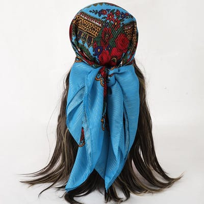 70*70cm Foulard en Coton Pur Mode Mouchoir pour Femmes Carré Imprimé Bandeau Carré pour Cheveux Petit Foulard de Cou Hijab Dame Fille One Size blue