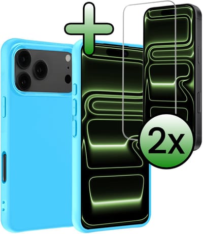 Hoesje Met 2x Screenprotector - Geschikt voor iPhone 17 Pro / 18 Pro - Sterk & Shockproof - Back Cover - Siliconen Case - Telefoon Hoes - Lichtblauw