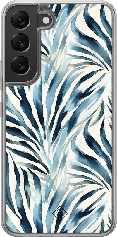 Casimoda® hoesje - Geschikt voor Samsung Galaxy S22 - Japandi Waves - 2-in-1 case - Schokbestendig - Water - Verhoogde randen - Blauw, Transparant
