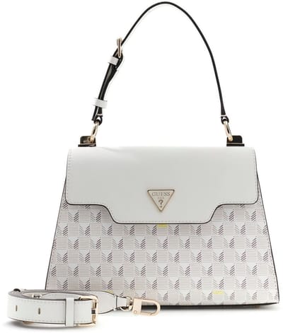 GUESS handtas schoudertas G Wave II Top Handle Flap Stone Logo crème