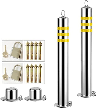 Parkeerpaaltjes Set - Verkeerspaal Bollard - Toegang Beveiligen - Reflecterende Veiligheid - 2 Stuks - Zilver