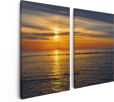 Artaza Canvas Schilderij Tweeluik Zonsondergang In De Zee - 80x60 - Foto Op Canvas - Canvas Print