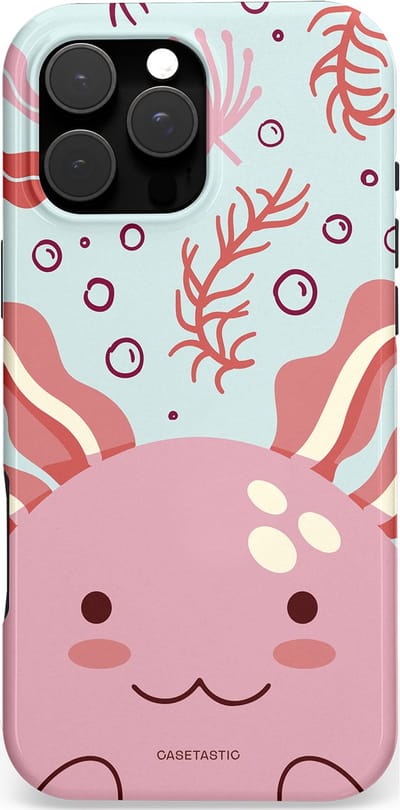 Casetastic hoesje geschikt voor Apple iPhone 16 Pro Max - MagSafe - Dubbellaagse bescherming - Axolotl knuffels - Fashion Case - Lichtroze Lichtgrijs Koraal