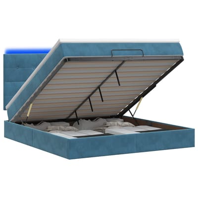 vidaXL - Ottomaanse - Bed - met - Matras - en - LED - Donkerblauw - 140 - x - 190 - cm