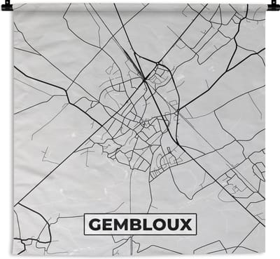 Wandkleed - Wanddoek - Zwart Wit – België – Plattegrond – Stadskaart – Kaart – Gembloux - 180x180 cm - Wandtapijt