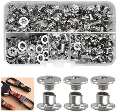 120 Sets Boekschroeven M5 x 5mm, Inclusief Assortimentdoos voor Leerbewerking, Boekbinding en DIY Projecten