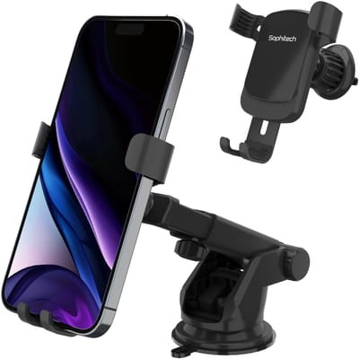 Sophitech GravityGrip – Telefoonhouder Auto – 360° Verstelbaar – Sterke Grip – Voor Raam, Dashboard & Ventilatierooster – Zuignap & Ventilatieclip – Universele GSM Houder