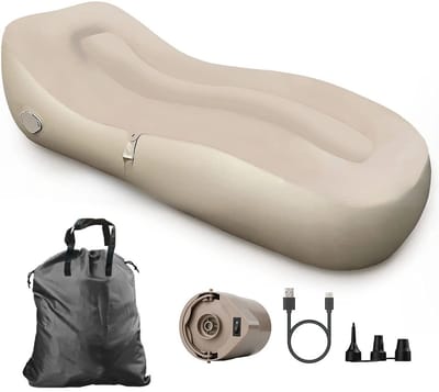 Novendo Goods - Opblaasbare bank met pomp en draagtas - Luchtmatras slaapbank voor camping en strand - Opvouwbare luchtstoel voor buiten en reizen