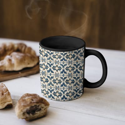 Magische Mok - Foto op Warmte Mokken - Koffiemok - Tegel - Patroon - Blauw - Beige - Magic Mok - Beker - 350 ML - Theemok