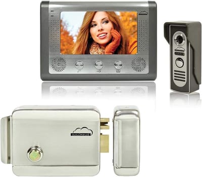 Video Intercom Systeem - Deurcamera Set - Toegangscontrole Huis - Elektrisch Mechanische Ontgrendeling - 7 Inch Display - Zilverkleurig