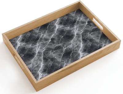 Dienblad hout 40x30 cm - Schootdienblad - Donkergrijs - Bliksem - Marmer - Borrelplank rechthoek - Plateau dienbladen