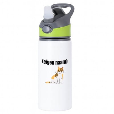Hacebo® - kat met eigen naam waterfles met rietje groen - Katten - katten liefhebbers - iemand die houdt van katten - verjaardag - cadeau - kado - water fles - 650ML