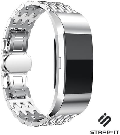 Stalen Smartwatch bandje - Geschikt voor Fitbit Charge 2 stalen draak bandje - zilver - Strap-it Horlogeband / Polsband / Armband