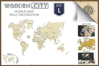 Wooden City Wereldkaart - Muurdecoratie large hout - 55 x 83 cm