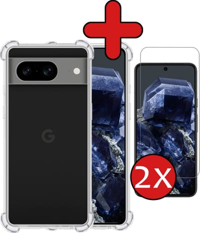 Hoesje - Met Screenprotector - 2 Stuks - Geschikt voor Google Pixel 8 - Sterk & Shockproof - Back Cover - Siliconen Case - Telefoon Hoes - Shock Proof - Telefoonhoes - Transparant