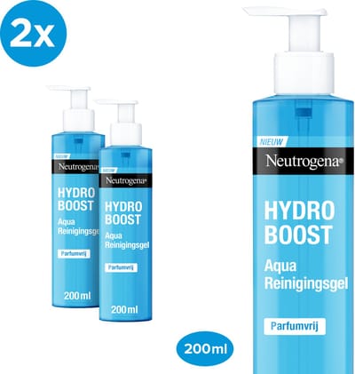 Neutrogena Hydro Boost Aqua Reinigingsgel Parfumvrij - gezichtsreiniging met Hyalonzuur en Glycerine - 2 x 200ml