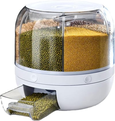 Graanopslagcontainer met 6 roosters voor 5 kg/10 kg droge voeding - luchtdichte graantank voor thuiskeuken - BPA-vrij plastic - transparante bulk rijstdispenser (5 kg)
