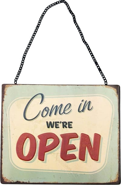 Signs-USA - Open sign aan een ketting - groen rood vintage verweerde uitvoering - metaal - 30 x 25 cm