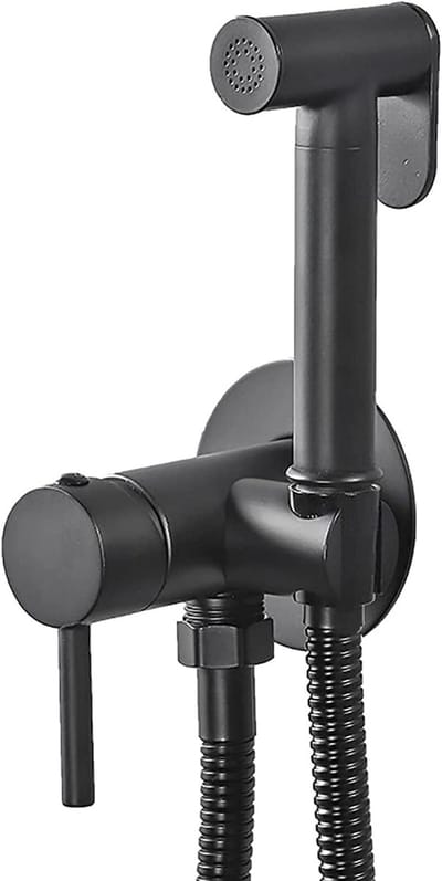 KZQ Handheld bidet sproeier voor toilet, babyluier sproeier, warm en koud water toilet sproeier, wandgemonteerde messing handheld sproeierset voor persoonlijke hygiëne, geborsteld goud (kleur: zwart)