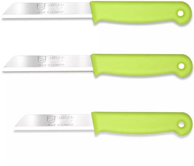 Solingen 3 delige keukenmessen set met 2 schilmessen en 1 tomatenmes 15 cm en 18 cm groen