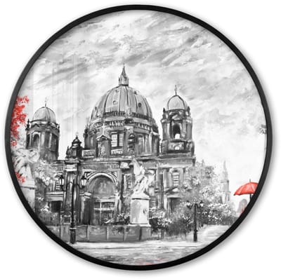 Poster in lijst Rond - Fotolijst 60x60 cm - Posters - Schilderij - Architectuur - Boom - Rood - Ronde posterlijst zwart - Decoratie - Wanddecoratie woonkamer - Muurdecoratie slaapkamer
