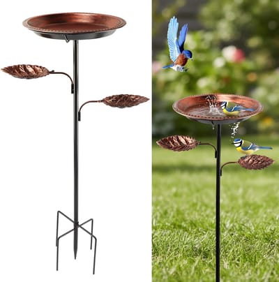 Metalen Vogelbad voor Buiten - Grondstaaf Vogelbad - 93 cm Hoogte, 30 cm Kom - 5-Poot Basis - Vintage Bronzen Look - 1 stuk
