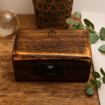 Ancient Wisdom - Decoratief dienblad - Houten pillendoos 9x5x4cm multicolor - Opbergdoos - Sieradenbox - Handgemaakt - Ambachtelijk - Gesneden ontwerpen