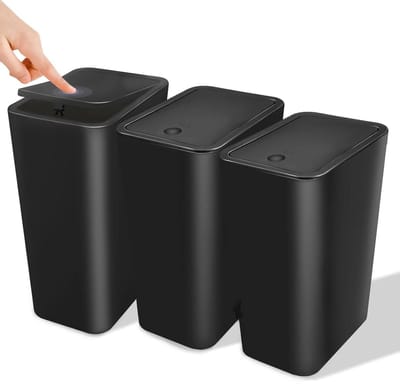 Dailygoods - 3 Stuks Vuilnisbak Set met Deksel - Moderne 10L Afvalbakken voor Badkamer en Keuken