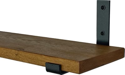 GoudmetHout® Wandplank Industrieel - 40 x 15 cm Muurplank - Donker Eiken Hout - Decoratie Wandrek & Boekenrek - Hangplank Keuken - Wall Shelf + 2 Mat Zwarte Plankdragers van Staal