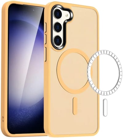 Hoesje Geschikt voor Samsung Galaxy S24 - Compatibel met MagSafe - Matte Beschermhoes - Back Cover met Magneet - Geschikt voor Draadloos Opladen met Magnetische Ring - Oranje
