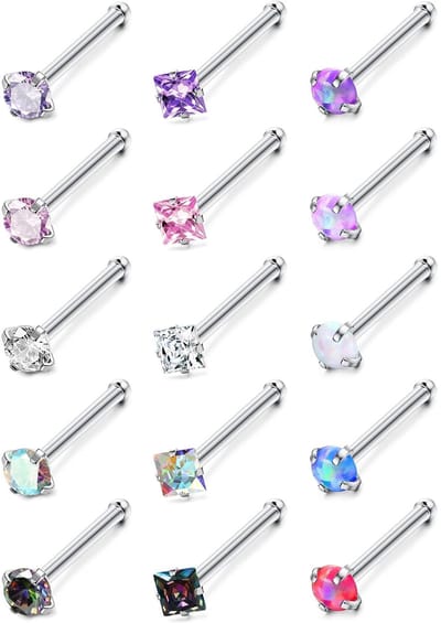 Dailygoody - Neus Piercing - Hypoallergeen - 15 Stuks - Neus Stud - Voor Vrouwen en Mannen - L Vormig en I Vormig
