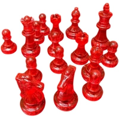 16 STUKS Schaakstukken Alleen Schaakstukken Set 1,93 Inch Koningshoogte Gemakkelijke Herkenning voor Schaakliefhebbers Transparant Rood
