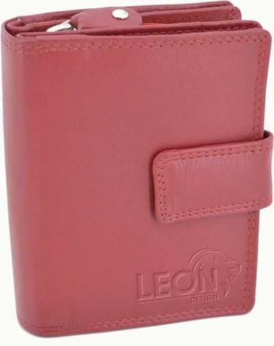 LeonDesign - Portemonnee heren & dames - Hoogwaardig rood leer - 11 Pasjes - Met Ritsvak – Druksluiting - Portefeuille met rits en buitensluiting - Ruime / complete / functionele portemonnee