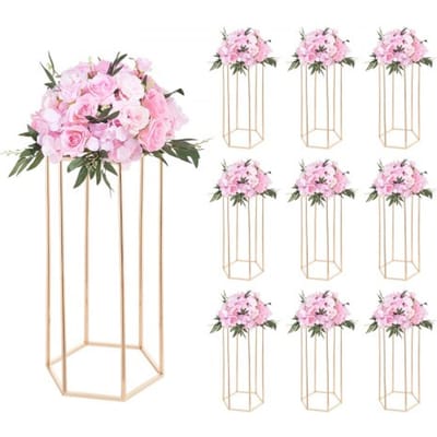 VEVOR Bruidsbloemenstandaard 290x250x600 mm, 10 stuks. Bloemenstandaards met acryl plank en zeshoekige poten, plantenstandaards voor bruiloften, feesten, verjaardagen, thuis, tafeldecoratiestandaard, roségoud