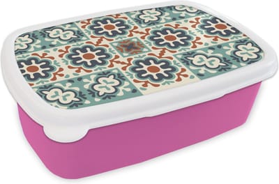 Broodtrommel Roze - Lunchbox - Brooddoos - Bloem - Ornament - Patroon - 18x12x6 cm - Kinderen - Meisje