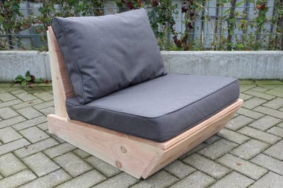 Bankje “Sauna” van douglas hout 60cm – Antraciete kussens - relax bank – Loungebank – Lage zetel – 1 persoons stoel
