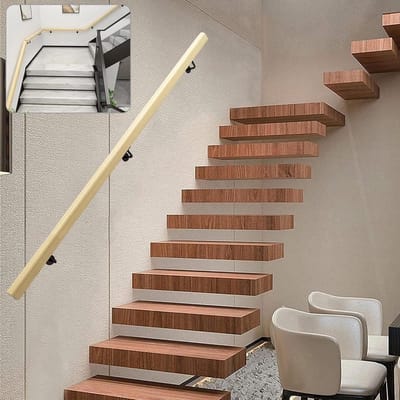 Trapleuning Massief Hout - Wandmontage Leuning - Veilig Traplopen - Duurzame Ondersteuning - 210 cm - Houtkleur