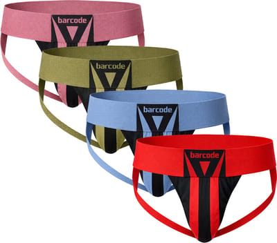 Barcode Berlin Jockstrap Multipack Jock Zuri 1x Red + 1x Bluebeige + 1x Darkarmy + 1x Brownishpurple - MAAT S - Heren Ondergoed - Jockstrap voor Man - Mannen Jock